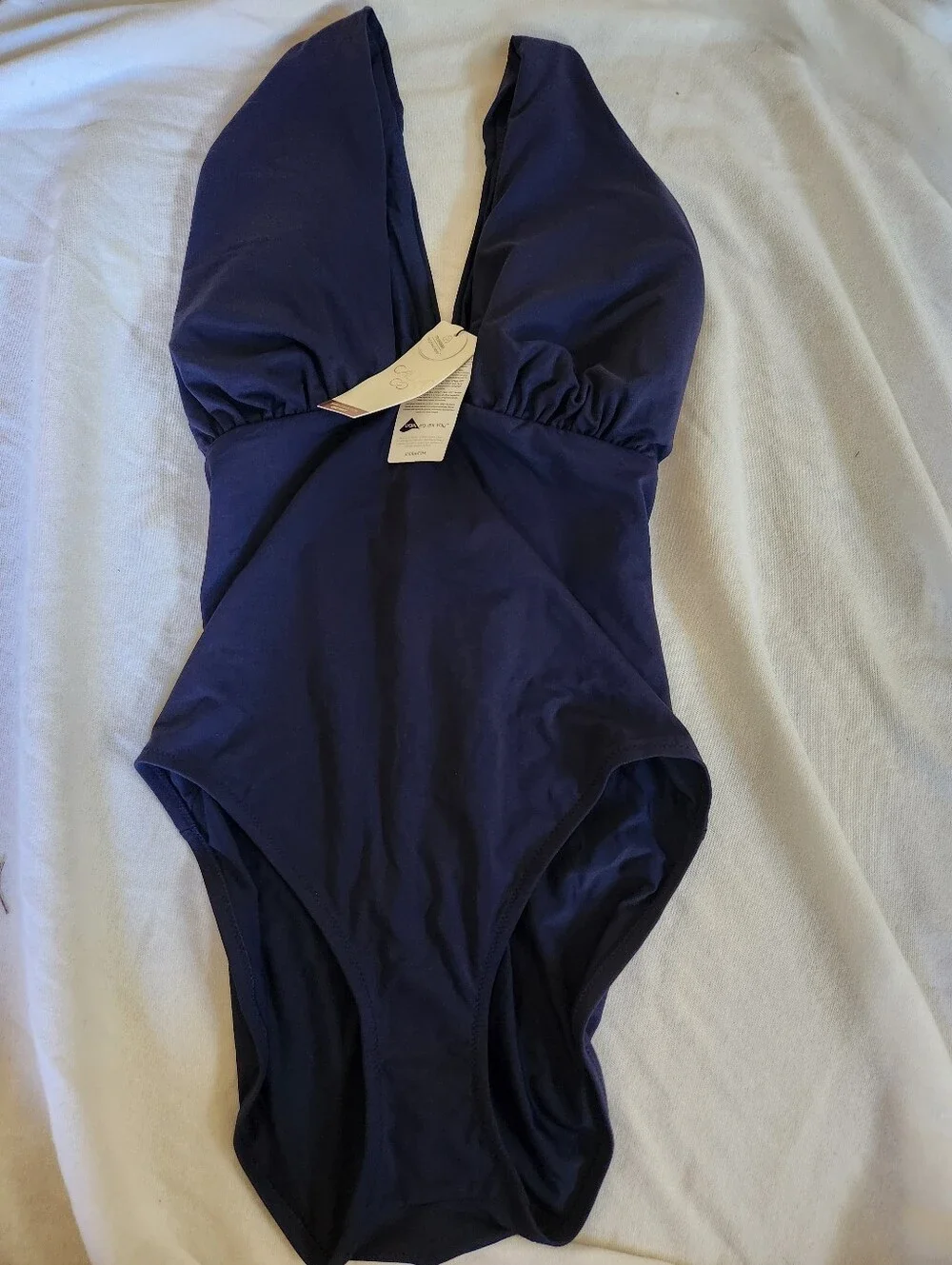 CALIA Navy One Piece Swimsuit Medium NWT Plunge Neck Twist Back Swim